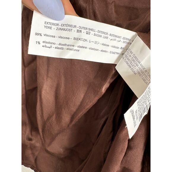 Zara Brown TopStitch Strapless Satin Draped Mini Dress Size Large Corset Bustier - Picture 6 of 15